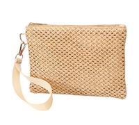 FIRSTXIU Borsa in paglia intrecciata da donna, casual, per vacanze al mare, piccola borsa a busta con cinturino da polso con cerniera, Giallo, 12*1*15cm