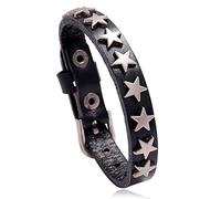 FIRSTXIU Braccialetti, braccialetto vintage in pelle con stella in lega, bracciale largo gioielli punk rock biker bracciale per donne uomini
