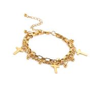 FIRSTXIU Bracciali, in acciaio inox, a strati, sofisticato, a doppio strato, con ciondolo a forma di croci, elegante catena da polso