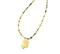 FIRSTXIU Collana, collana con perline a forma di fiore colorato con ciondolo a forma di fiore con perline di riso, gioielli per il collo per feste quotidiane, As shown, Mi Zhu