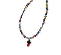FIRSTXIU Collana, collana con perline di vetro colorate con ciondolo a forma di fungo e decorazioni floreali per abiti da donna alla moda, 41 cm, Liuli