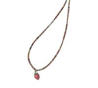 FIRSTXIU Collana, collana girocollo colorata con ciondolo a forma di fragola, da donna, unica, accattivante e colorata, per feste di compleanno, As shown, Perline di riso + lega