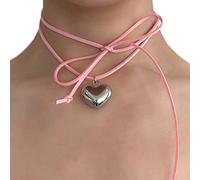FIRSTXIU Collana, collana girocollo da donna in corda cerata con ciondolo a forma di cuore grande, elegante intreccio annodato con fiocco, catena regolabile, Pendant about 3cm, Acciaio inossidabile