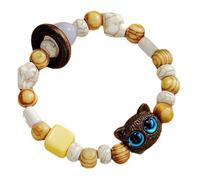 FIRSTXIU Collana da polso con perline in legno a tema gatti, collezione di gioielli personalizzata, con ciondolo a forma di gatto, accessorio da donna alla moda