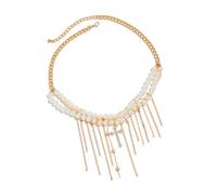 FIRSTXIU Collana, elegante collana con nappe con catena regolabile, design leggero per le donne gioielli alla moda perle finte accenti, As shown, lega, perle finte