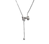 FIRSTXIU Collana,Fashion Trend Bowknot Loves Pendente Collarbone Catena Temperamento Semplice Freddo Regolabile Collana Lunga Catena, As shown, Rame/acciaio inossidabile
