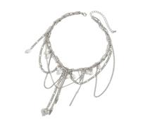 FIRSTXIU Collana girocollo multistrato con nappe e ciondolo a forma di cuore, stile punk, gioiello alla moda, regalo per la fidanzata, Catena di ferro, lega, perla d'imitazione