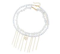 FIRSTXIU Collana girocollo vintage con perle e nappe, elegante catena per il collo, fatta a mano, a strati, gioiello regalo, Perla d'imitazione, lega