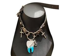 FIRSTXIU Collana,Sub-cultura Collare in pelle Dente Punk Collana Accessori Femminile Catena Clavicola incrociata, The chain is about 50CM long and 1.4CM wide, PU+lega+acrilico