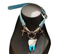 FIRSTXIU Collana,Sub-cultura Collare in pelle Dente Punk Collana Accessori Femminile Catena Clavicola incrociata, The chain is about 50CM long and 1.4CM wide, PU+lega+acrilico