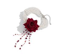 FIRSTXIU Collane, collana con ciondolo a forma di rosa, collana con nappe, elegante braccialetto alla moda, regalo per donne e ragazze, 33cm, Silicone