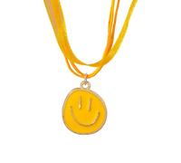 FIRSTXIU Collane, elegante collana in pizzo multistrato, con ciondolo a forma di volto sorridente, gioielli per il collo in lega per donne e ragazze, As shown, Metallo