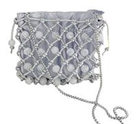 FIRSTXIU Delicata borsa a tracolla vintage con perle intrecciate a mano per le donne PU moda borsa a tracolla sofisticata borsa da donna, grigio, Taglia unica
