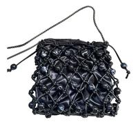 FIRSTXIU Delicata borsa a tracolla vintage con perle intrecciate a mano per le donne PU moda borsa a tracolla sofisticata borsa da donna, Nero , Taglia unica