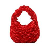FIRSTXIU Elegante borsa a mano in pizzo increspato con cerniera, borsa con manico superiore per feste serali, eventi aziendali e uso quotidiano, Rosso, Taglia unica