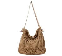 FIRSTXIU Elegante borsa di paglia per vacanze al mare e pendolarismo in città, leggera e pratica, borsa a tracolla con grande capacità, cachi, Taglia unica