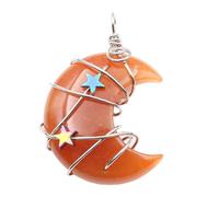 FIRSTXIU Elegante ciondolo a mezzaluna e stella avvolto cristallo luna e stella ciondolo collana ciondolo pietra naturale gioielli fatti a mano, Misura unica, come descritto, come descritto