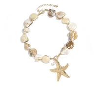 FIRSTXIU Elegante collana a tema spiaggia in lega orecchini con stelle marine accento conchiglia per feste in piscina e vacanze conchiglia e perle set collana, Misura unica, come descritto, come
