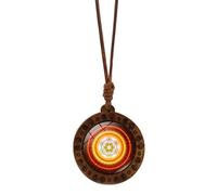 FIRSTXIU Elegante collana in legno Metatron Cube geometria sacra esagramma e amuleto Sri Yantra, lunghezza regolabile girocollo, Materiali misti