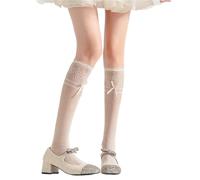 FIRSTXIU Gambaletti da donna Calze velate Floreali Pantaloni in pizzo Nylon Mesh Calze Fiocchi Dolci Vitello Fiocchi Dolci Calze di vitello, Beige, Taglia unica