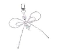 FIRSTXIU Portachiavi con perle e perline con fiocco carino a doppio strato con nodo a farfalla portachiavi colorato accessori cordino per telefono decorazione delicata per borsa, bianco, Taglia unica