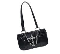 FIRSTXIU Punk Dark Styles Lega Catena Decors Borsa A Tracolla Elegante Ascella Borsa Ascella Borsa Ascella Per Unico Dichiarazione di Moda, Nero , Taglia unica