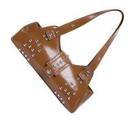 FIRSTXIU Rivet Punk Styles Ascella Borsa a Spalla Con Dumpling Forma PU Cuoio Ascellare Borsa Per Le Donne Alla Ricerca Di Moda Alla Moda, Marrone, Taglia unica