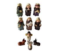 FIRSTXIU Set di 11 statuine in resina per presepe in miniatura, per festival, casa e chiesa, ornamenti decorativi