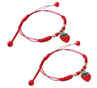 FIRSTXIU Set di 2 braccialetti fatti a mano, eleganti braccialetti con ciondolo a forma di fragola, corda intrecciata a mano, per coppia di amici, Adjustable bracelet, Lega + perline in ceramica
