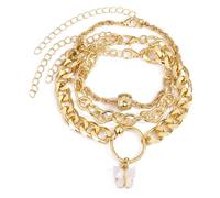 FIRSTXIU Set di 3 eleganti braccialetti con perline, eleganti braccialetti fatti a mano, regolabili, struttura in lega, adatti per look alla moda