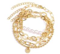 FIRSTXIU Set di 3 eleganti braccialetti con perline, eleganti braccialetti fatti a mano, regolabili, struttura in lega, adatti per look alla moda