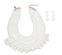 FIRSTXIU Set di collana e orecchini con perle finte multistrato, moderni, accessori alla moda, regalo per donne e ragazze, Perla sintetica