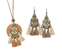 FIRSTXIU Set di gioielli con nappe intrecciate a mano con collana regolabile e comodi orecchini accessori fatti a mano i suoi gioielli tribali alla moda, Misura unica, come descritto, come descritto