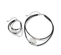 FIRSTXIU Squisito set di gioielli con ciondolo geometrico fatto a mano ovale collana di fascino e accessori alla moda in pelle PU, Misura unica, come descritto, come descritto