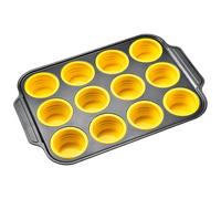 FIRSTXIU Stampo in silicone per cupcake da 12 o 6 tazze, pieghevole e facile da usare, per uova, muffin e dolcetti, pane, strumento di cottura