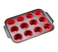 FIRSTXIU Stampo in silicone per cupcake da 12 o 6 tazze, pieghevole e facile da usare, per uova, muffin e dolcetti, pane, strumento di cottura