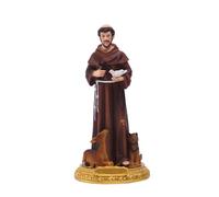 FIRSTXIU Statua di San Francesco dipinta a mano, decorazione religiosa cattolica, statuetta con croce di uccello, collezione di sculture