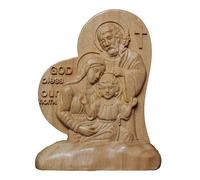 FIRSTXIU Statuetta in legno a forma di cuore cattolico a forma di Gesù Sacra Famiglia intagliata statua per la casa camera da letto soggiorno decorazione scrivania regalo cristiano