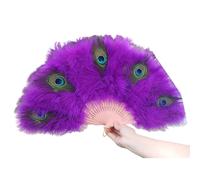 FIRSTXIU Ventaglio a mano piegato piuma fatta a mano danza sposa decorazioni per matrimoni spettacoli puntelli per feste ornamenti per la stanza piuma pieghevole flapper mano, Viola nobile, Taglia