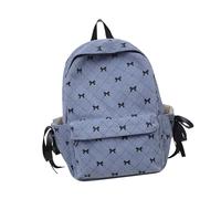 FIRSTXIU Zaino in velluto a coste con fiocco per ragazze universitarie, morbido e confortevole, zaino per la scuola, per lo shopping e i viaggi, Blu, As shown in the picture (error 1-3cm)
