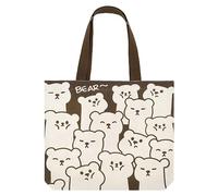 Firtink Borsa tote con cerniera in tela riutilizzabile shopping tote bag con tasca lavabile pieghevole carino orso design per donne ragazze, Marrone, 36.5*36*7.6CM