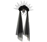 Firulab Velo Corona Floreale - Velo di Pizzo Nero Gotico - Fascia per Capelli in Velo Nero per Ragazze e Donne per Halloween, Addio al Nubilato, Cosplay per Feste, veli da Sposa, per Capelli