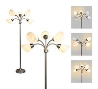FIRVRE Argento 5 Lampada da Terra A Più Teste Lampada da Terra A Palo Alto piantana Collo di Cigno Regolabile Luce Moderna Paralumi in PVC Bianco Per Soggiorno Camera da Letto Studia Stanza