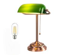 FIRVRE Lampada da scrivania banchiere in vetro verde, lampada da scrivania vintage con interruttore a catena, lampada da tavolo retrò per home office, biblioteca, pianoforte