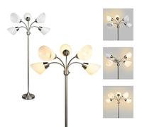 FIRVRE Lampada da Terra 5 Luci, Lampada a Piantana da Terra Argento, Selettore Rotativo, Lampada Angolare Sottile per Soggiorno Camera da Letto Studia Stanza