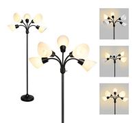 FIRVRE Nero 5 Lampada da Terra A Più Teste Lampada da Terra A Palo Alto piantana Collo di Cigno Regolabile Luce Moderna Paralumi in PVC Bianco Per Soggiorno Camera da Letto Studia Stanza dei Bambini