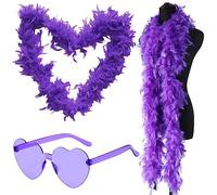 FISAPBXC Boa di Piume da Donna,Boa di Piume e Occhiali da Sole Soffici Boa Piume Decorazioni Fai Te per Costumi Boa Piume per Accessori Artigianali Halloween Natale Carnevale Festa di Nozze (Viola)