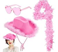 FISAPBXC Sciarpa di Piume da Donna, Tacchino Boa di Piume Accessorio per Costumi con Occhiali da Sole Senza Cornice a Forma di Cuore per Cosplay, Carnevale, Festa a Tema(200CM, Rosa)