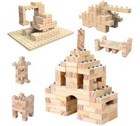 fisca Montessori, set da gioco per costruzioni in legno, 300 pezzi, con piastra di base da 30 x 22 cm, set da gioco educativo per 3 anni