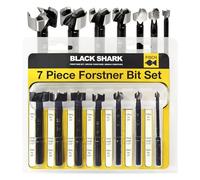 Fisch FSA-367192 - Set di 7 punte per trapano Forstner a forma di squalo nero, con punte da 1/4" fino a 2,5 cm di diametro, in acciaio forgiato, made in Austria